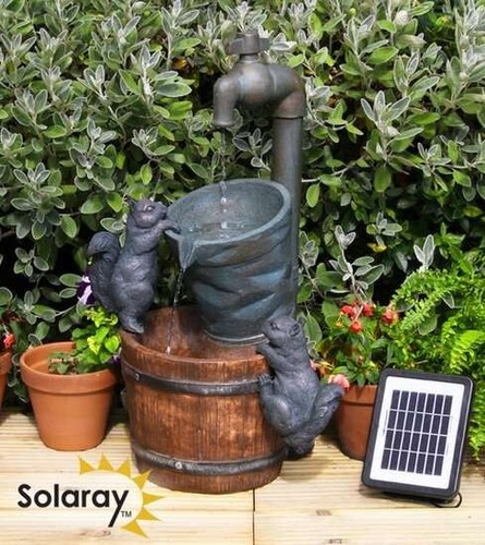 Solar squirrels water feature - squirrels,