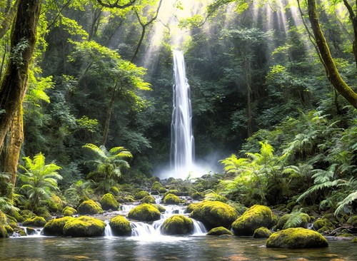 Waterfall forest woodland - waterfall,