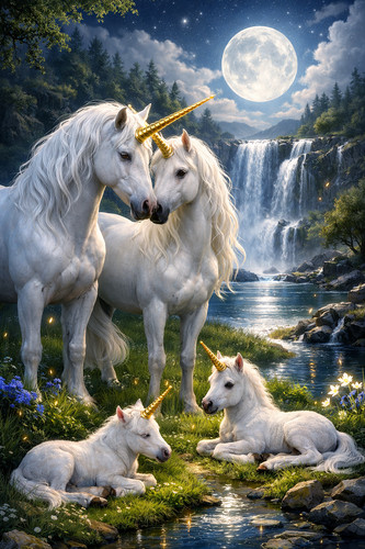 Moonlit unicorns wall - moonlit, print